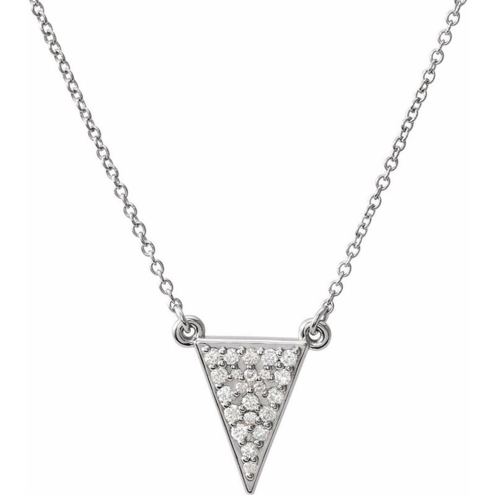 14k White Gold 1/5 Ctw Diamond Triangle Necklace, 16.5 Inch